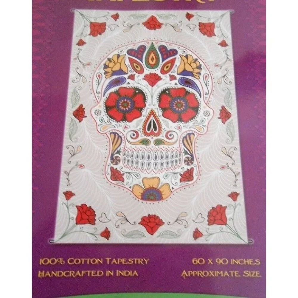 New 3D White Sugar Skull Wall Tapestry 60X90 Day of the Dead Skulls Bed Sheet